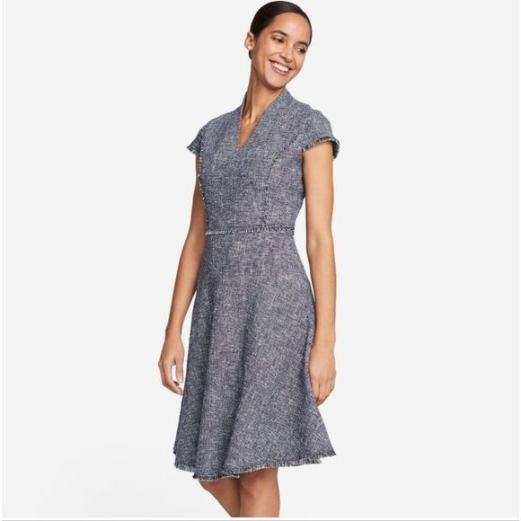 J.Mclaughlin Zinnia Tweed V Neck Dress Blue White Size 4 - Picture 1 of 7